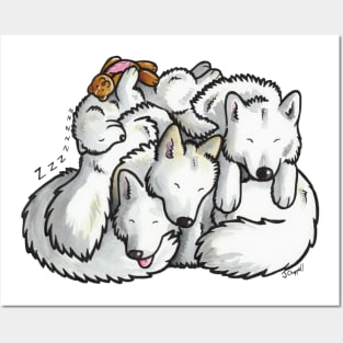 Samoyed sleeping pile cartoon Posters and Art